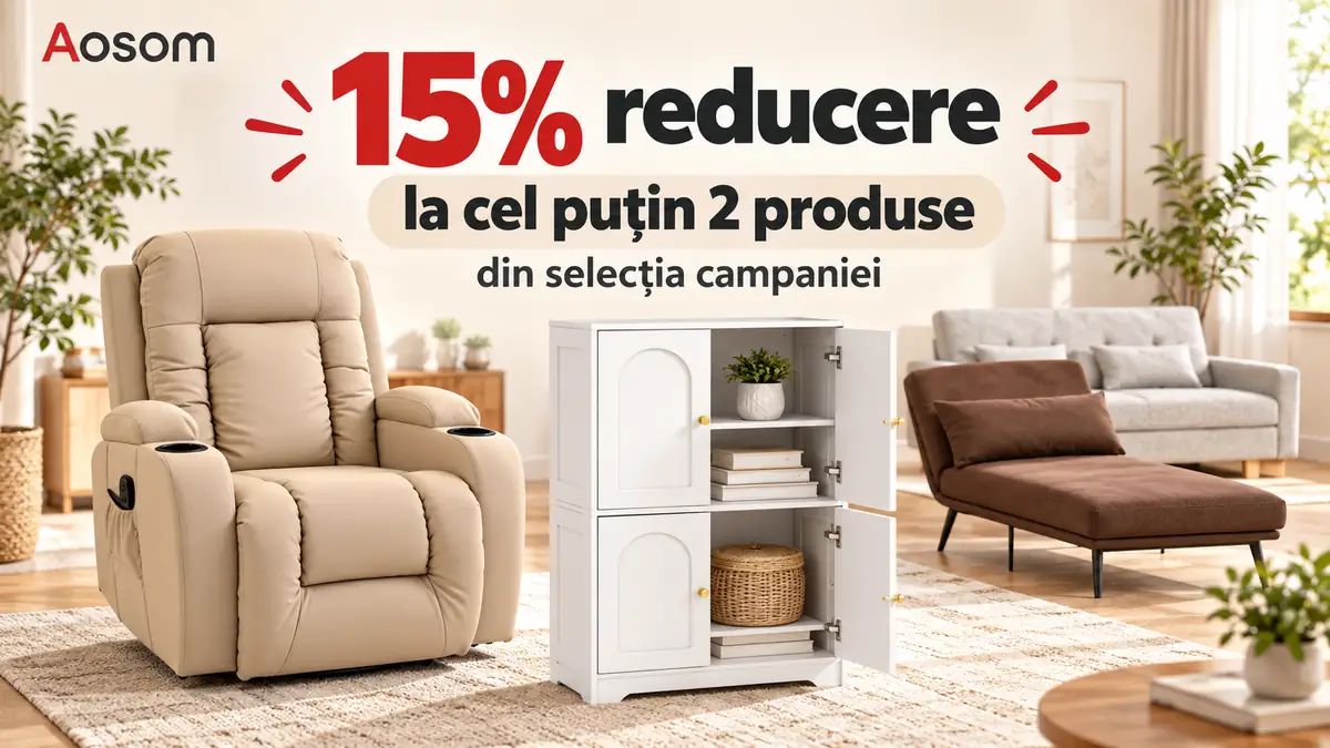 Aosom – 15% reducere la minimum 2 produse selectate, fotoliu recliner, dulap alb și mobilier pentru casă.