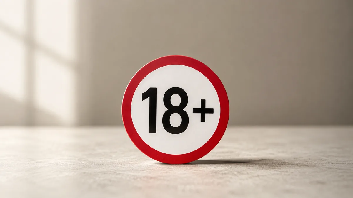 Un semn rotund pe care scrie 18+