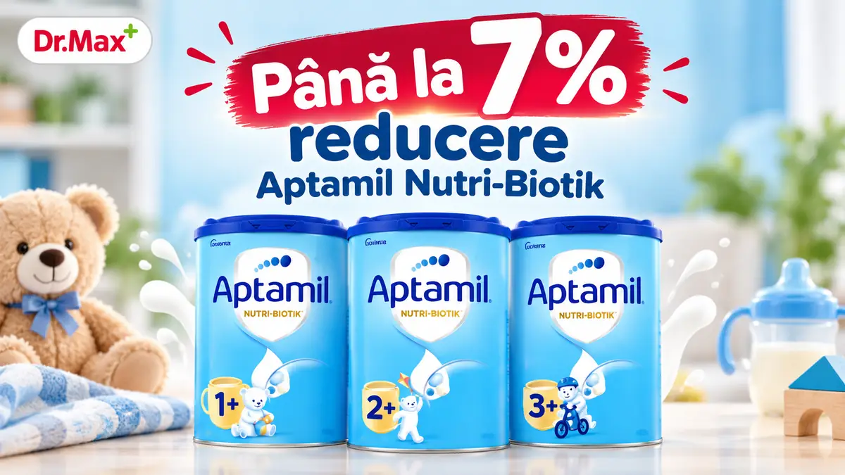 Reducere de până la 7% la formulele de lapte Aptamil Nutri-Biotik 1+, 2+ și 3+, disponibile la Dr. Max.