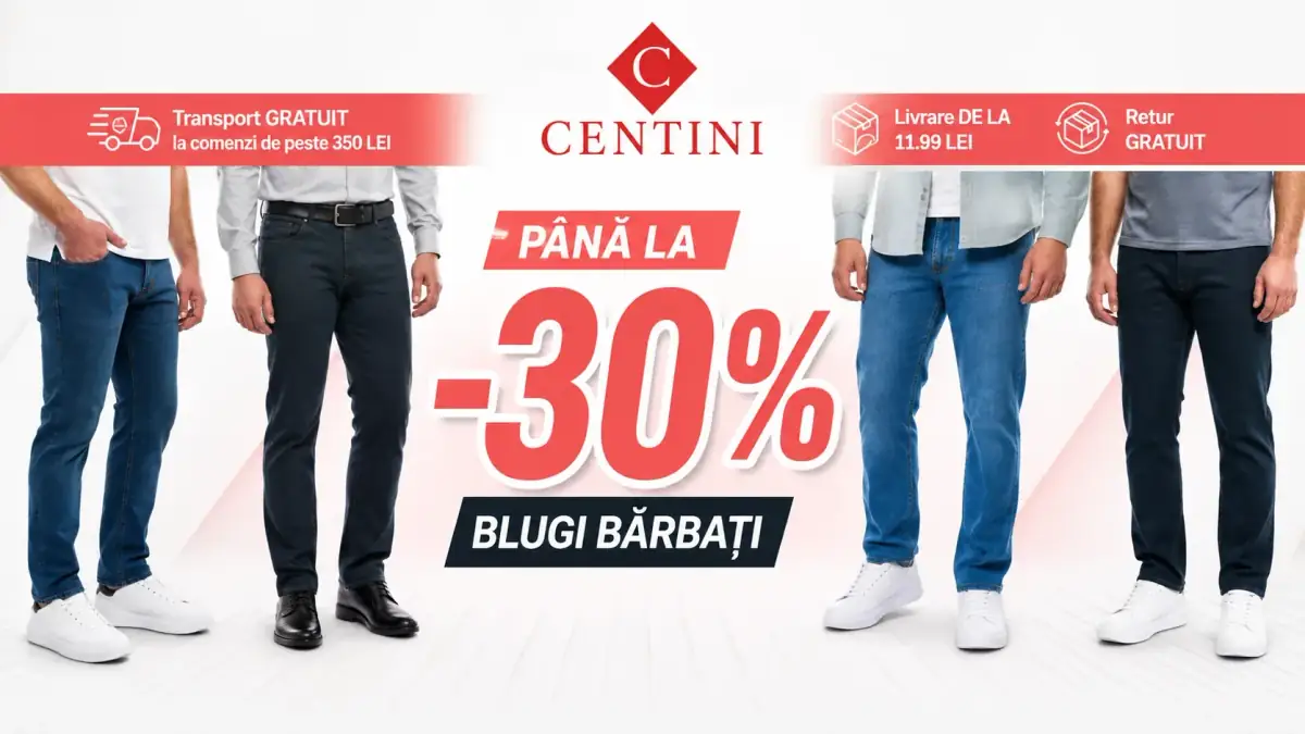 Reduceri de până la 30% la blugi pentru bărbați Centini, în mai multe modele și nuanțe.
