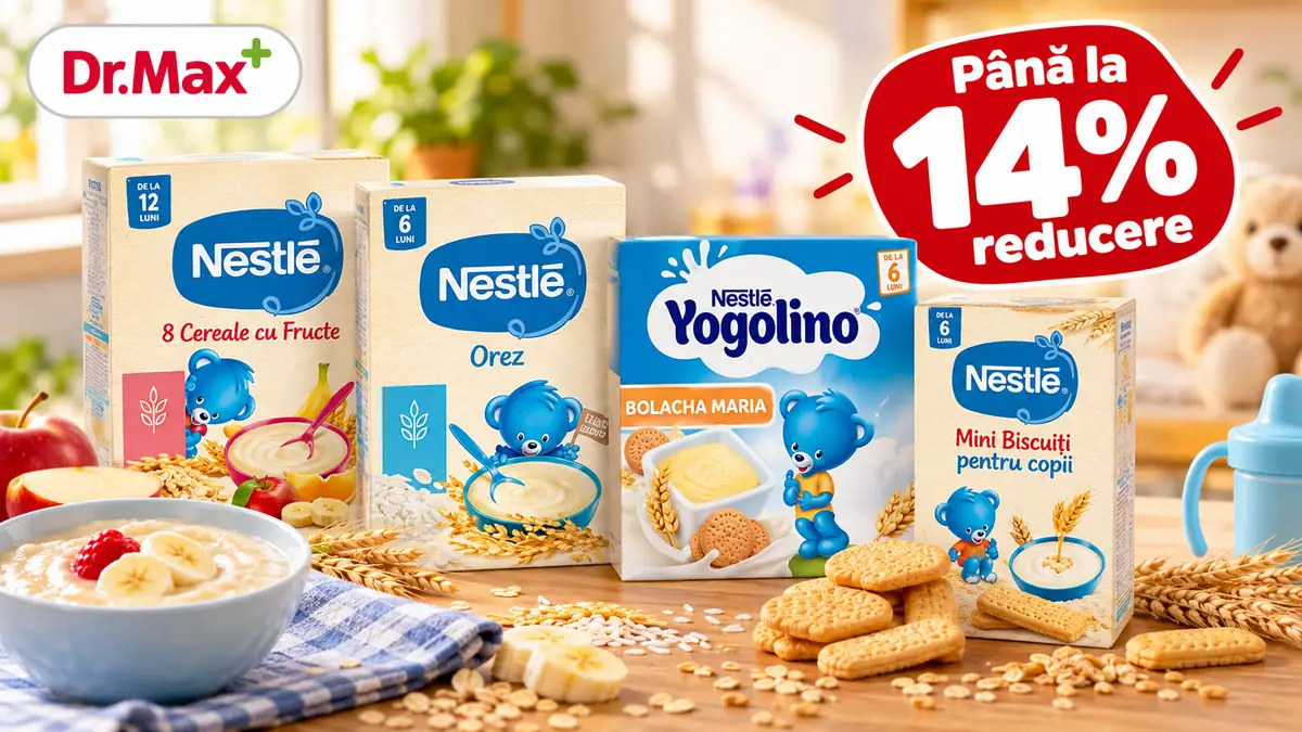 Selecție de cereale Nestlé pentru copii, cu reducere de până la 14% la Dr.Max.