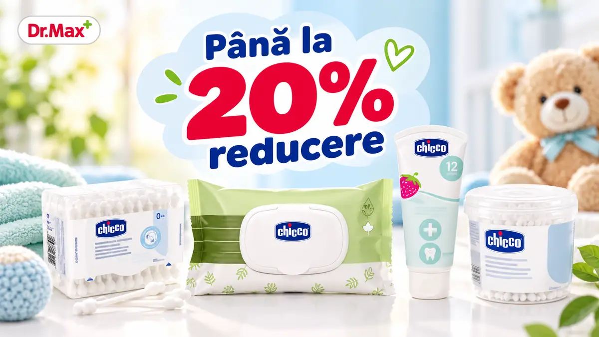 Produse Chicco pentru îngrijirea bebelușilor, cu reducere de până la 20% la Dr. Max.