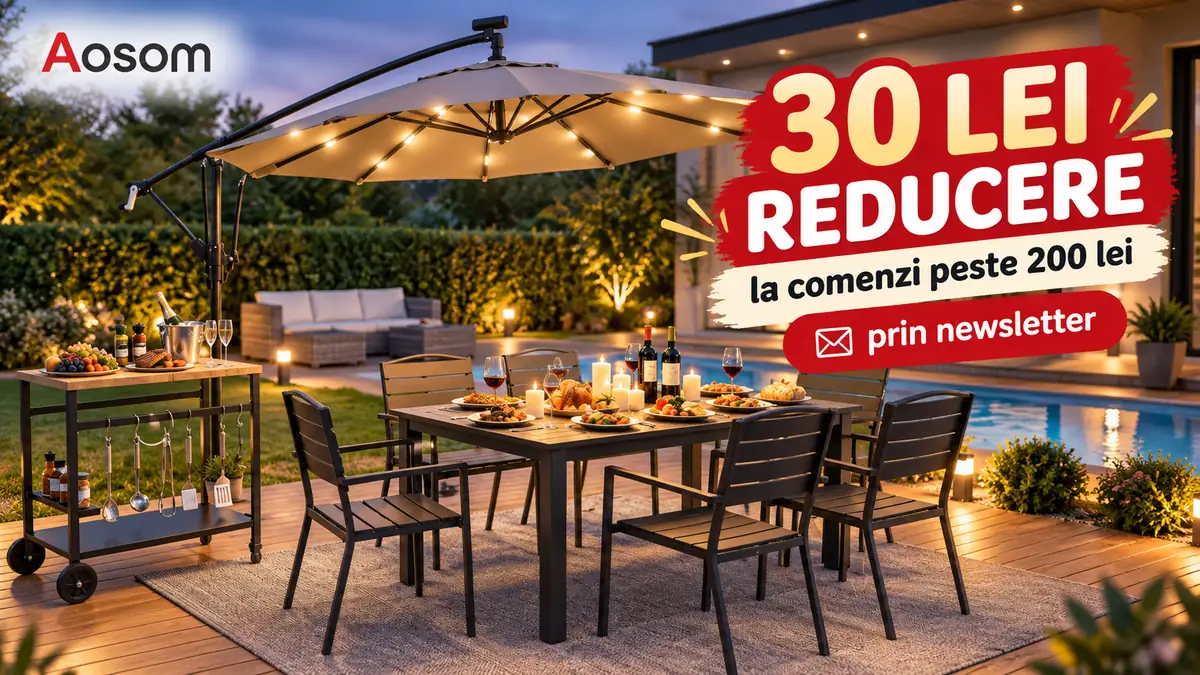 Aosom – 30 lei reducere prin abonarea la newsletter, la comenzi peste 200 lei, pentru mobilier de casă și grădină.
