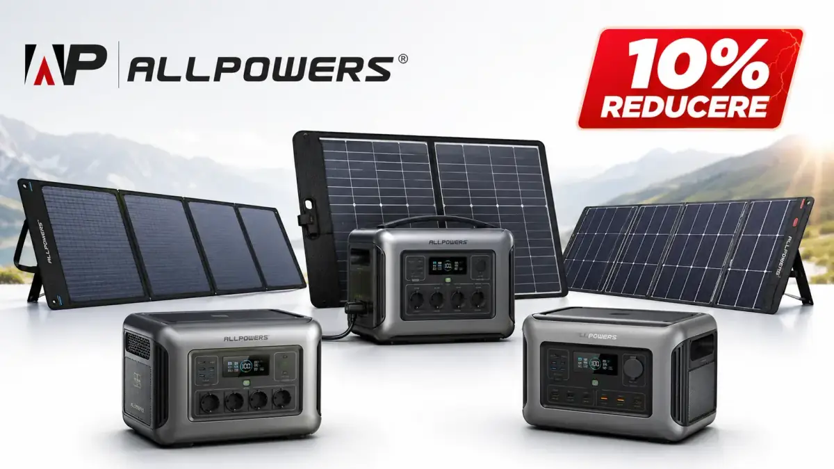 „Panouri solare și stații portabile de energie ALLPOWERS, promovate cu 10% reducere la comandă.”