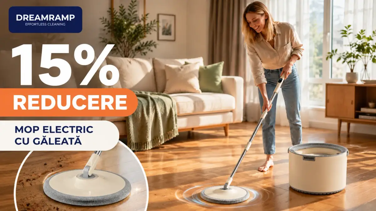 Dreamramp Pro – mop electric cu găleată, disponibil cu 15% reducere.