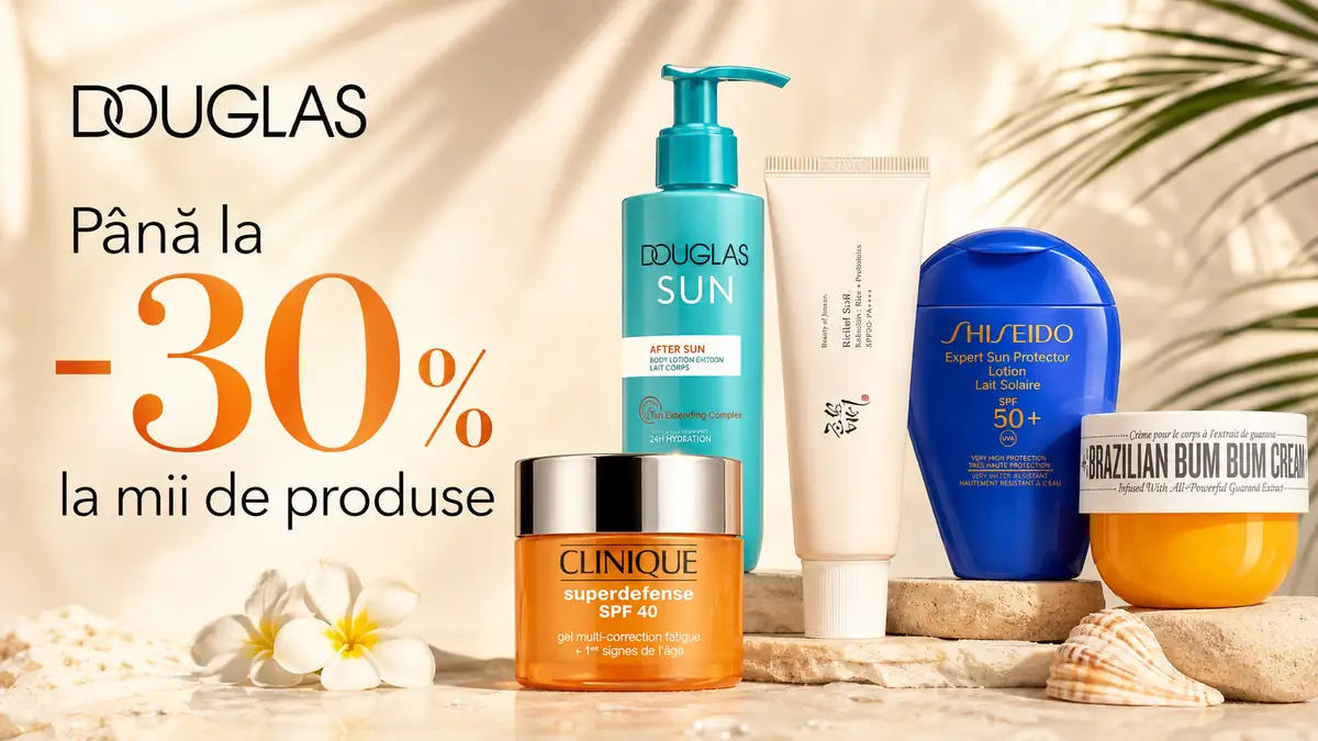 Promoție Douglas de până la 30% la produse de îngrijire și protecție solară.