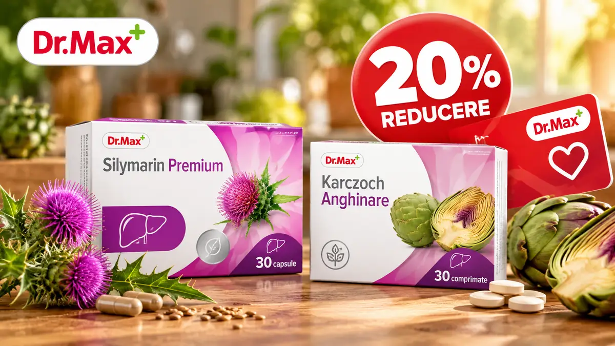 Pachet Dr. Max pentru sănătatea ficatului, cu Silymarin Premium și Karczoch Anghinare, la 20% reducere cu card de loialitate.