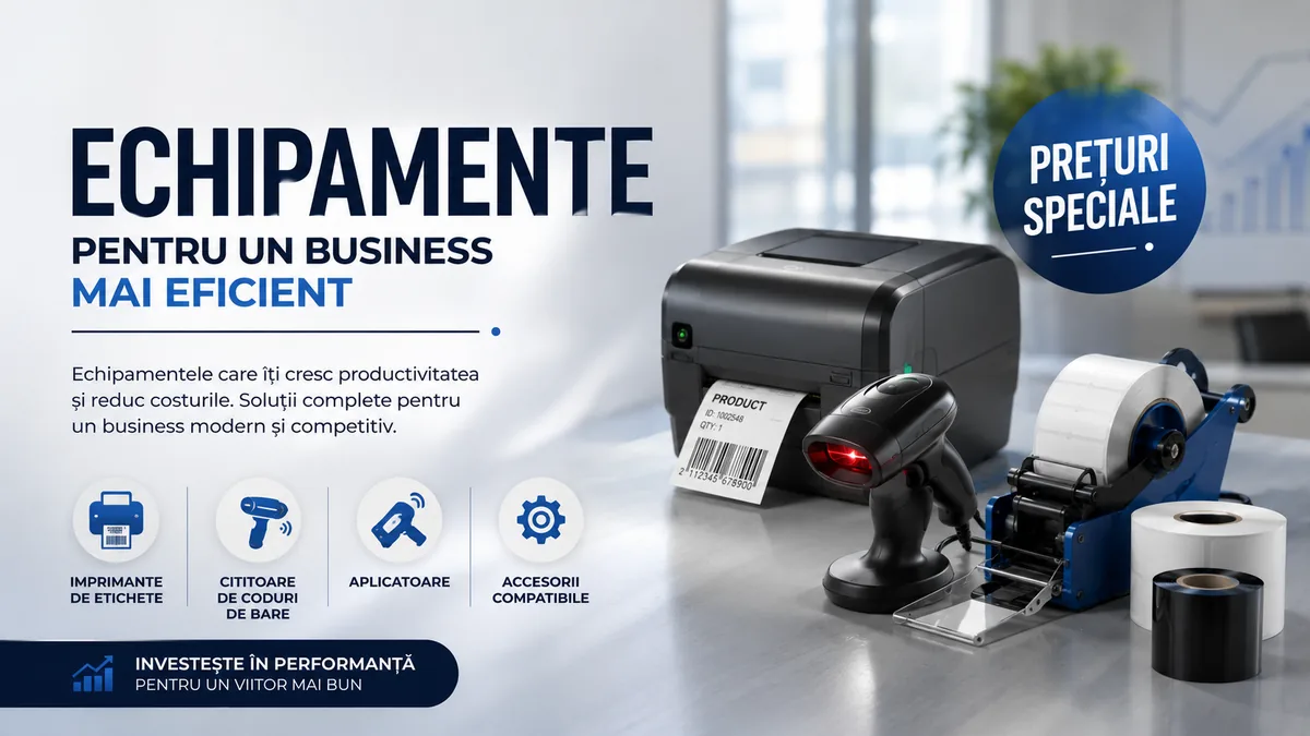 Echipamente business, imprimante etichete, cititor coduri de bare si consumabile