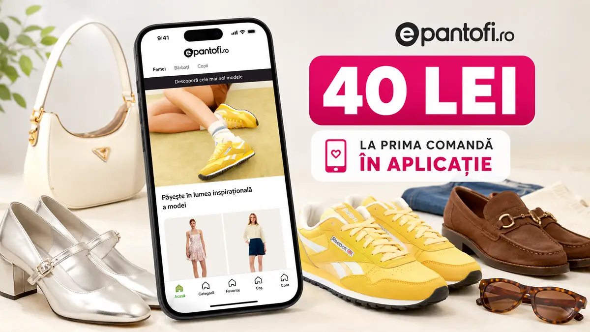 Promo ePantofi cu 40 lei reducere în aplicație, telefon mobil, pantofi, geantă și accesorii fashion.