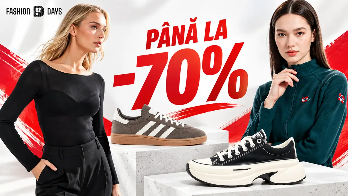 Banner reclama Fashion Days pana la 70% reducere.