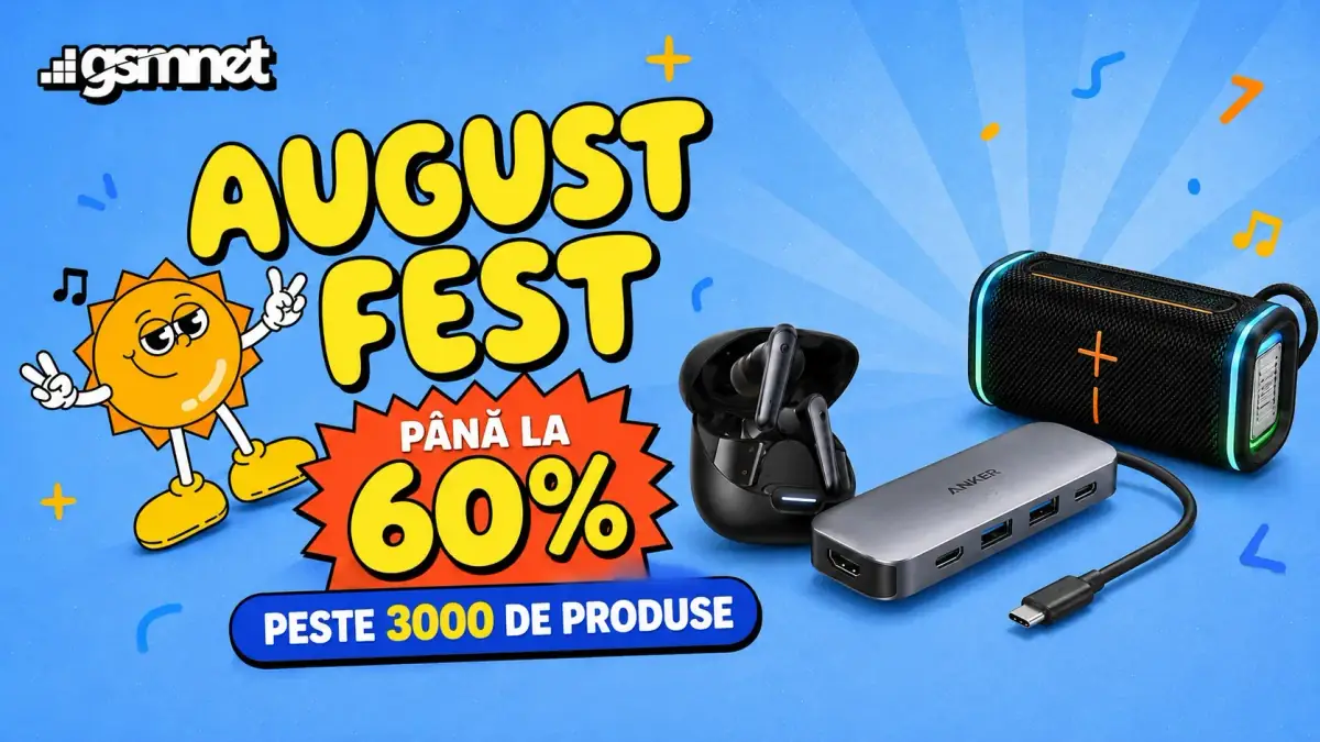 Promoție GSMnet August Fest cu reduceri de până la 60% la peste 3.000 de produse electronice.