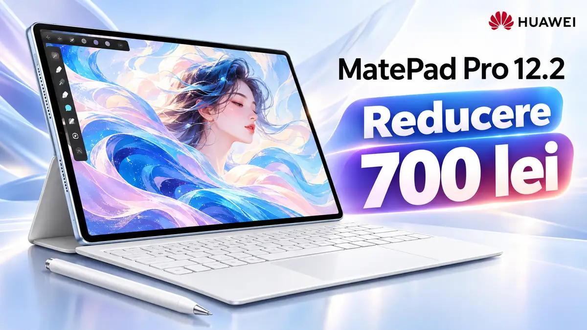 Tabletă Huawei MatePad Pro 12.2 cu tastatură și stylus, reducere de 700 lei prin cod promoțional.