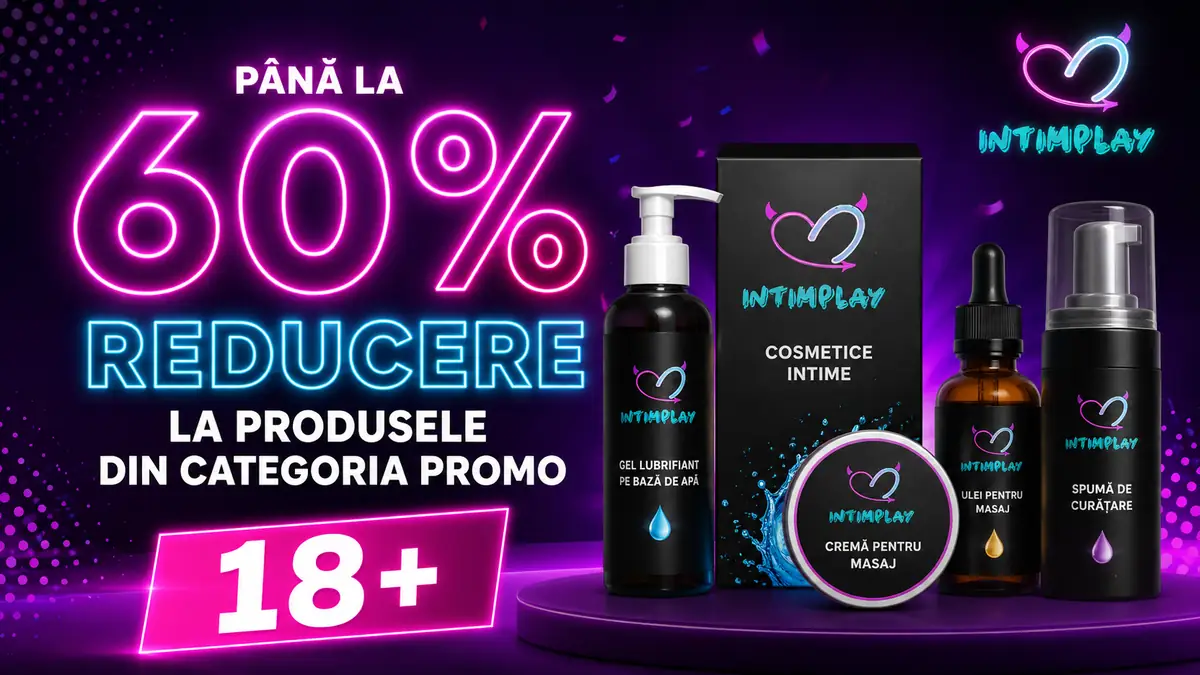 Banner IntimPlay cu reducere de până la 60%, produse de îngrijire intimă și marcaj 18+.