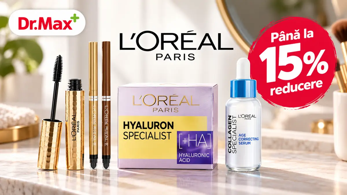 Produse L’Oréal Paris pentru machiaj și îngrijire, cu reducere de până la 15% la Dr.Max.