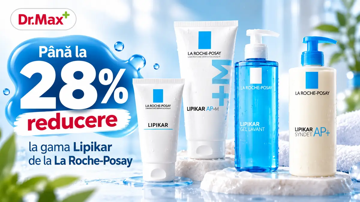 Produse La Roche-Posay Lipikar pentru îngrijirea pielii, disponibile la Dr. Max cu până la 28% reducere.
