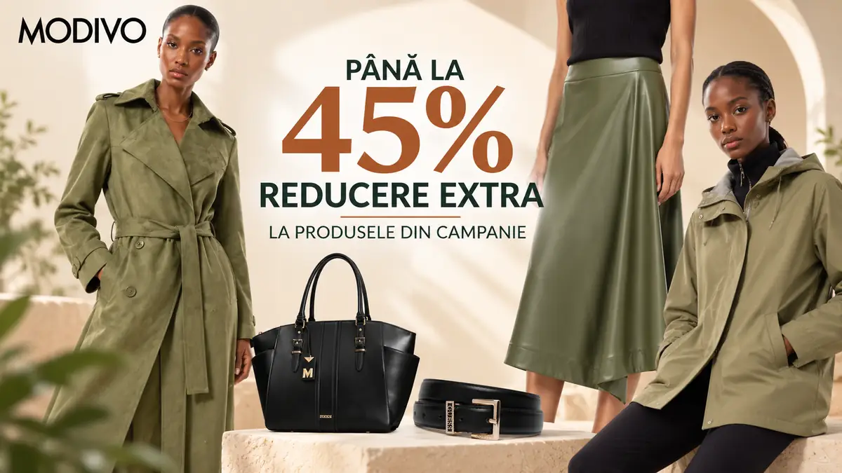 Modivo – până la 45% reducere extra la produse selectate de damă, inclusiv haine și accesorii.