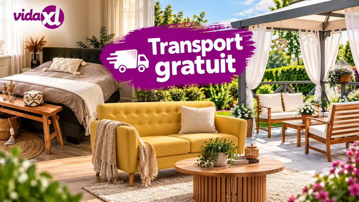 Transport gratuit vidaXL la mobilier pentru casă și grădină: pat, canapea galbenă și set de mobilier pentru terasă.