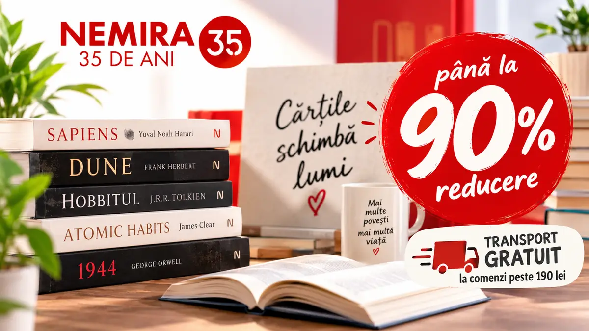 Cărți Nemira, reducere de până la 90% și transport gratuit la comenzi peste 190 lei.