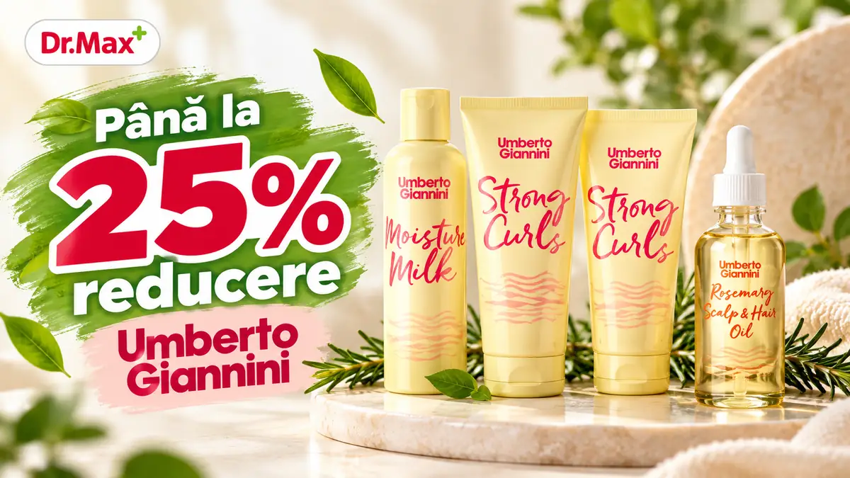 Produse Umberto Giannini pentru îngrijirea părului, disponibile la Dr. Max cu până la 25% reducere.
