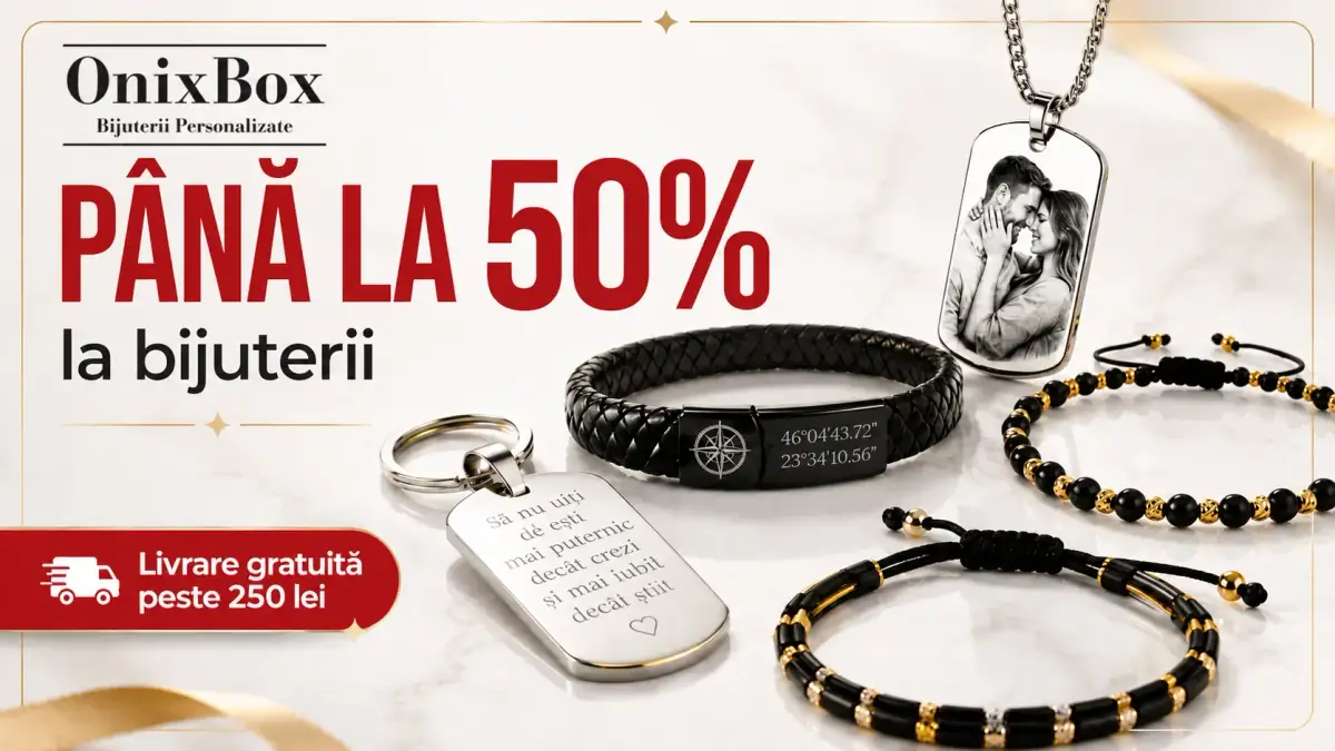 Bijuterii personalizate OnixBox – brățări și pandantive, cu reduceri de până la 50% și livrare gratuită la comenzi peste 250 lei.