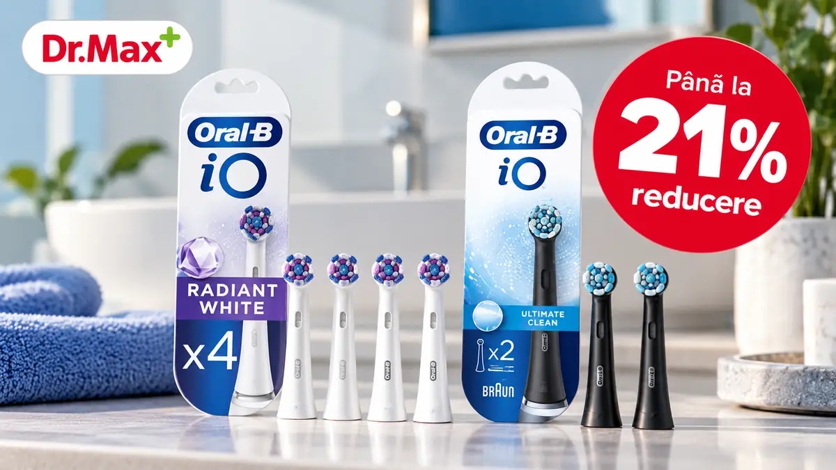 Rezerve Oral-B iO Radiant White și Ultimate Clean, disponibile la Dr. Max cu până la 21% reducere.