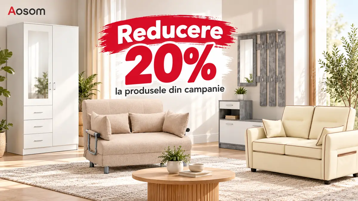 Mobilier Aosom: canapele, dulap și cuier pentru hol, cu reducere de 20% la produsele din campanie.