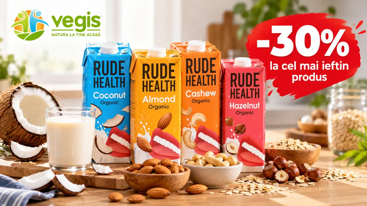 Băuturi vegetale Rude Health din cocos, migdale, caju și alune, cu 30% reducere la cel mai ieftin produs la cumpărarea a două.