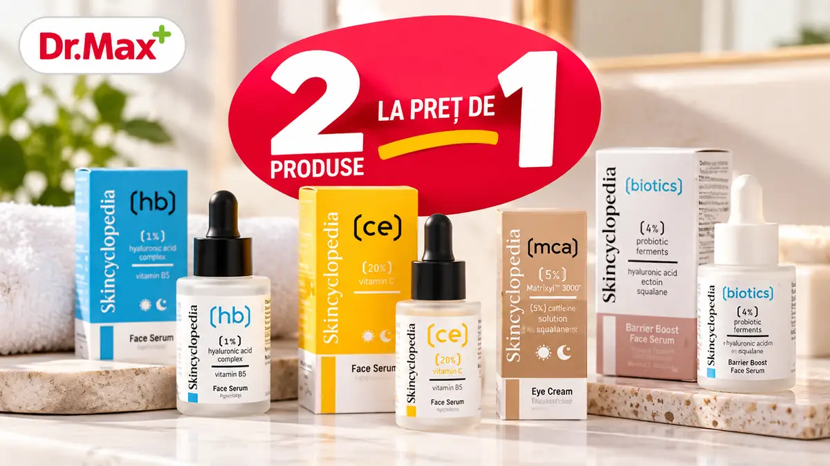 Produse de îngrijire Skincyclopedia la Dr. Max, cu promoția 2 produse la preț de 1.