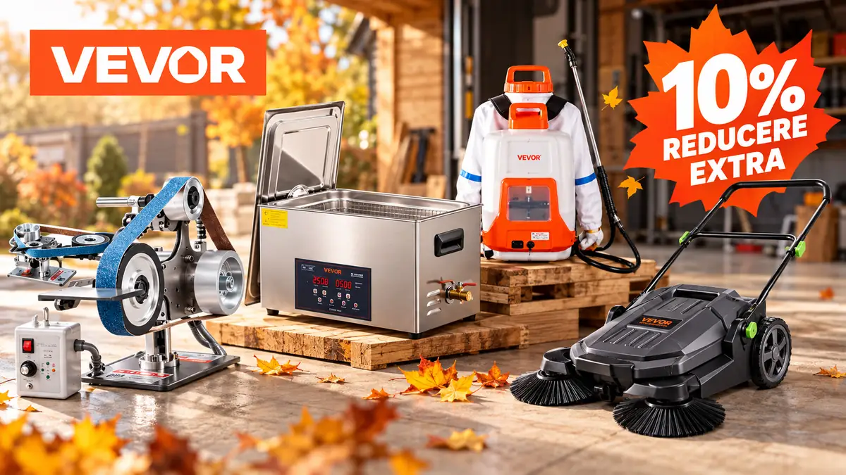 Produse și unelte VEVOR pentru casă și atelier, promovate cu 10% reducere extra în campania Fall Upgrade.
