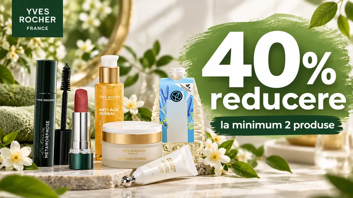 Yves Rocher – 40% reducere la minimum 2 produse de machiaj și îngrijire a tenului, exclusiv online.