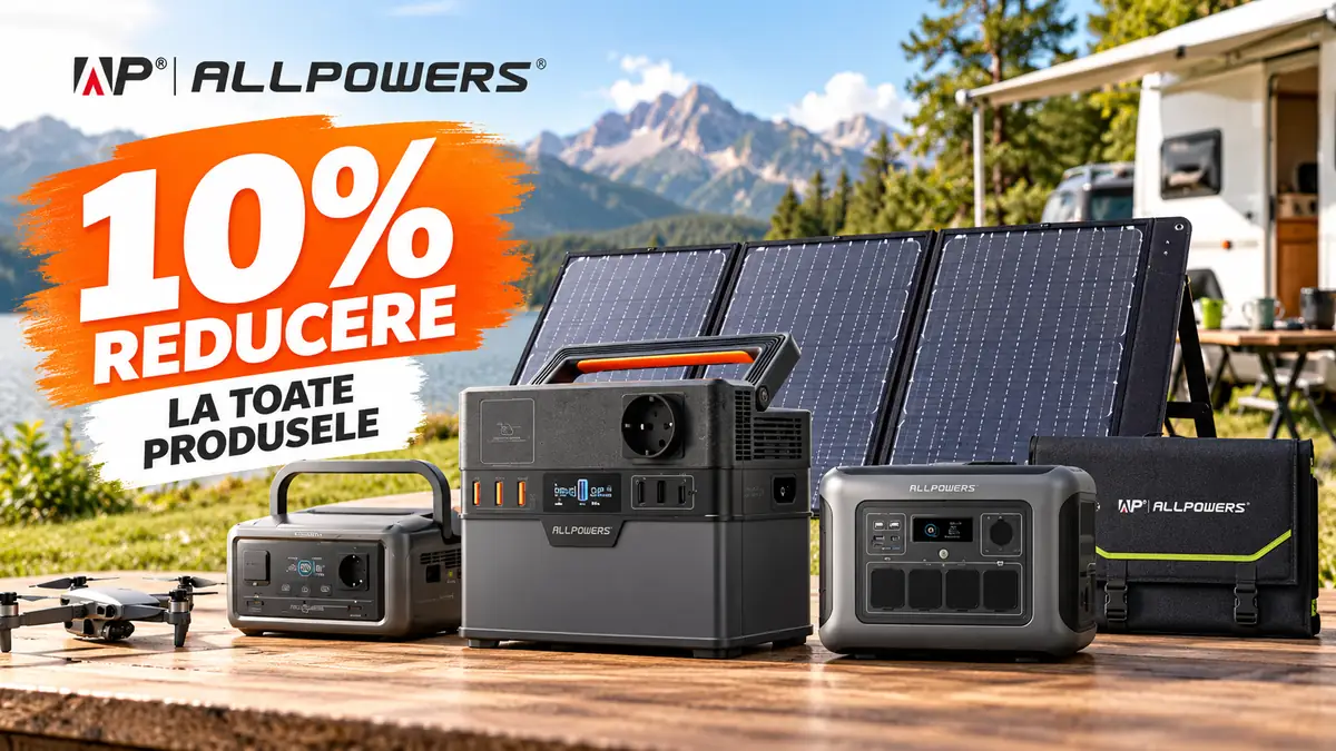Stații de energie portabile și panouri solare ALLPOWERS, promovate cu 10% reducere la toate produsele.