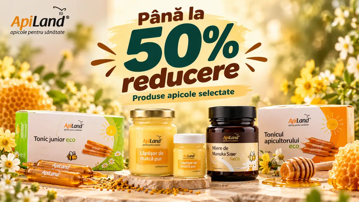 Produse apicole ApiLand: lăptișor de matcă, miere Manuka și tonice, cu reducere de până la 50%.