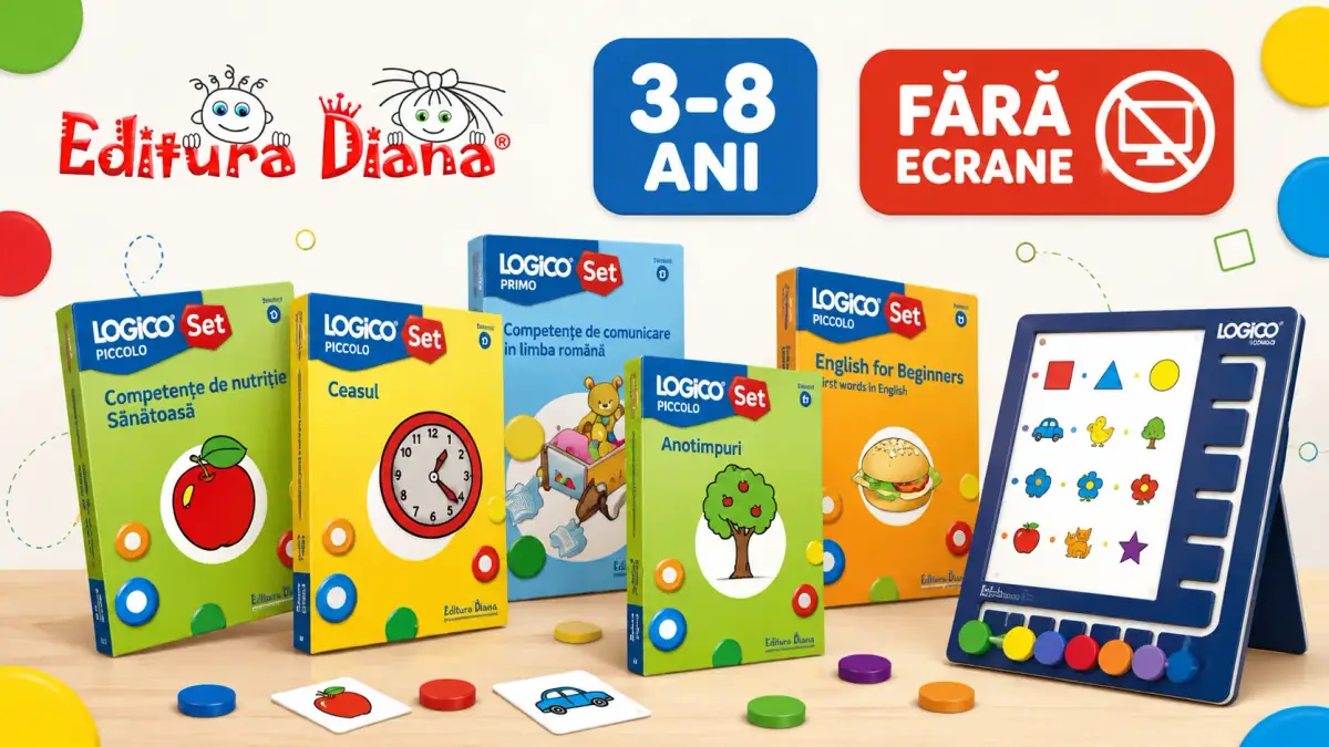 Jocuri educaționale LOGICO pentru copii 3–8 ani, fără ecrane, de la Editura Diana.