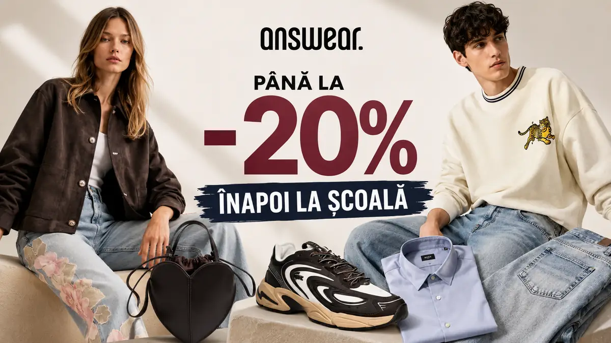 Promoție Answear Back to School cu modă pentru femei și bărbați, accesorii și reducere de până la 20%.