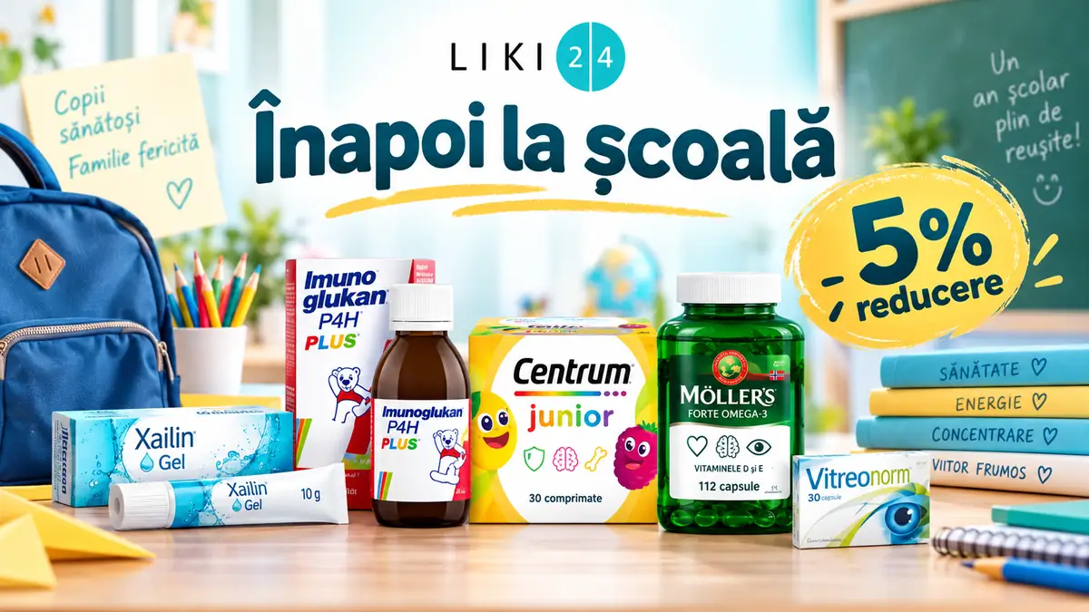 Produse pentru copii și familie, rechizite școlare și mesaj „Înapoi la școală”, cu reducere de 5% la Liki24.