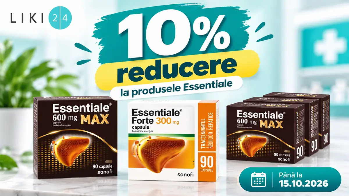 Produse Essentiale MAX și Forte, cu 10% reducere la Liki24 până la 15.10.2026.