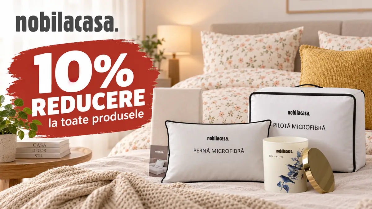 Reducere 10% la toate produsele Nobila Casa, cu lenjerie florală, pernă, pilotă și lumânare.
