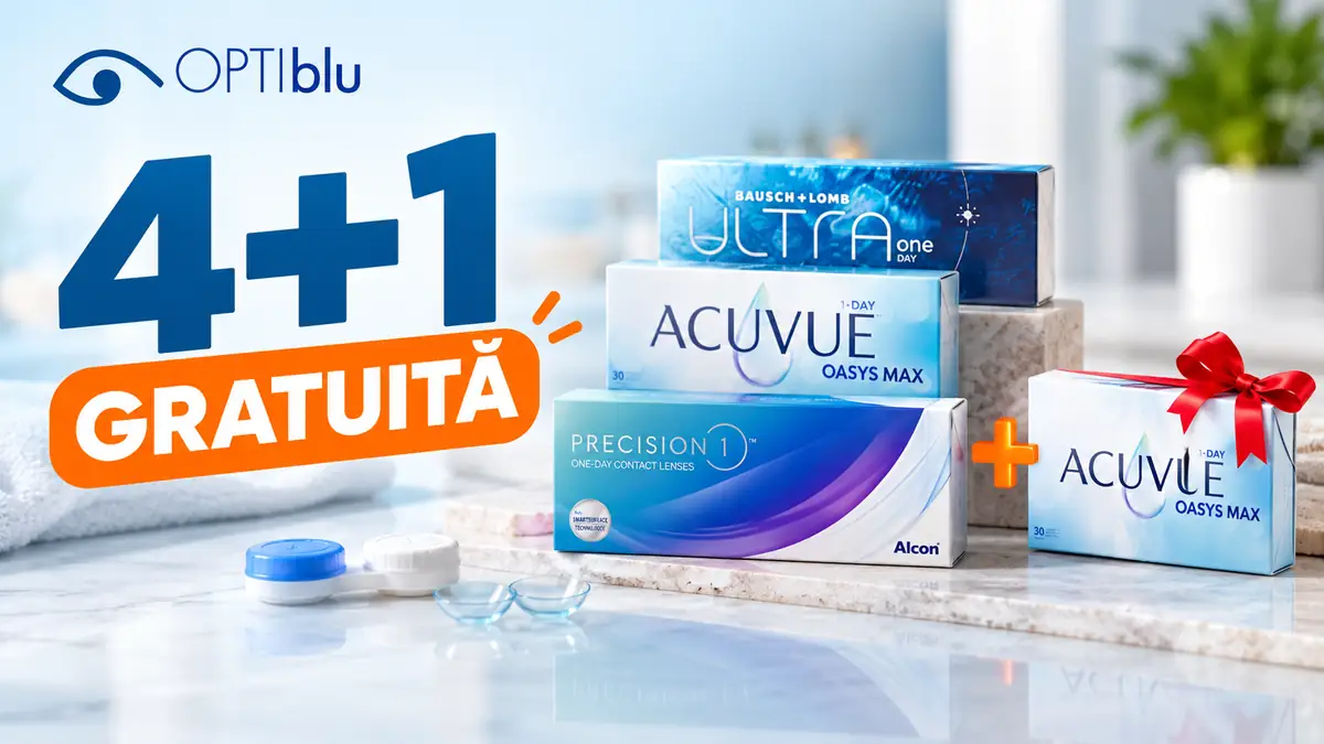 Ofertă Optiblu 4+1 gratis la lentile de contact Bausch + Lomb, ACUVUE și Precision1.
