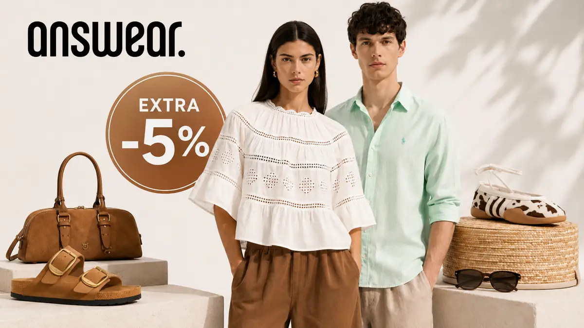 Promoție Answear cu 5% reducere extra la articole fashion din Final Sale, cu ținute și accesorii pentru femei și bărbați.