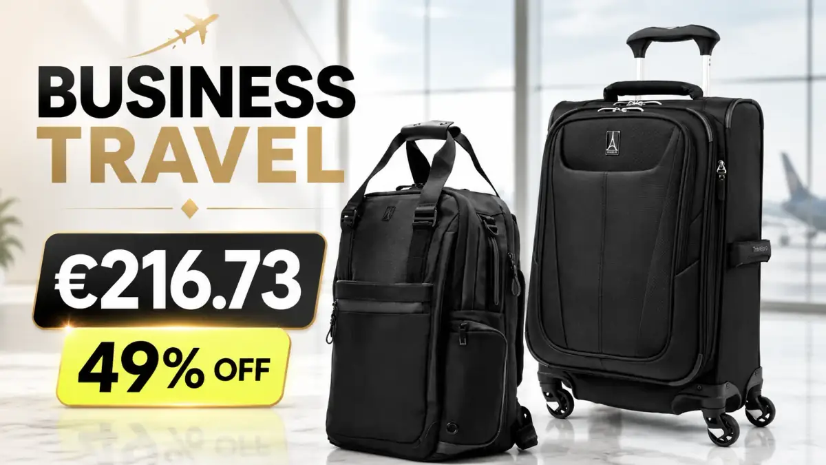 Set Business Travel Travelpro cu troler și rucsac negre, redus cu 49%, la prețul de 216,73 € pentru călătorii de afaceri.