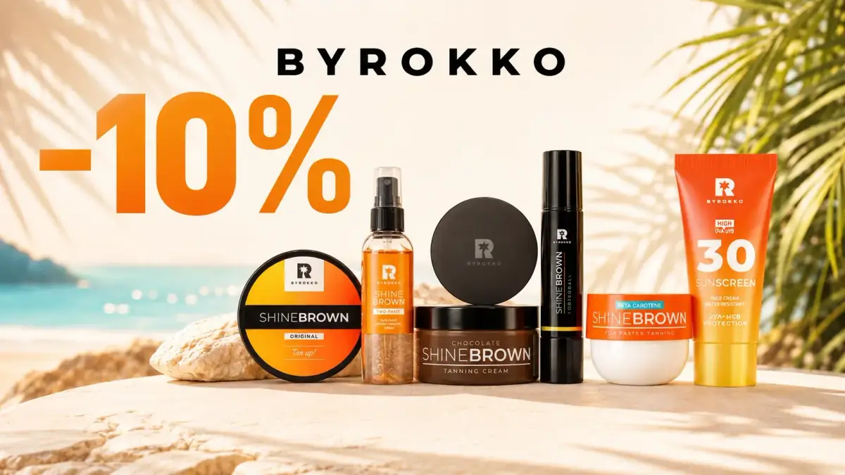 Produse BYROKKO pentru bronzare și protecție solară, cu 10% reducere.