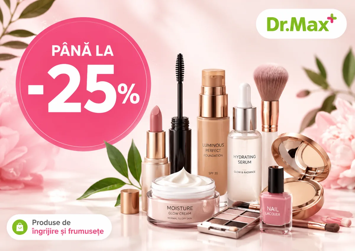 Produse de machiaj și îngrijire Dr. Max, cu reducere de până la 25%.