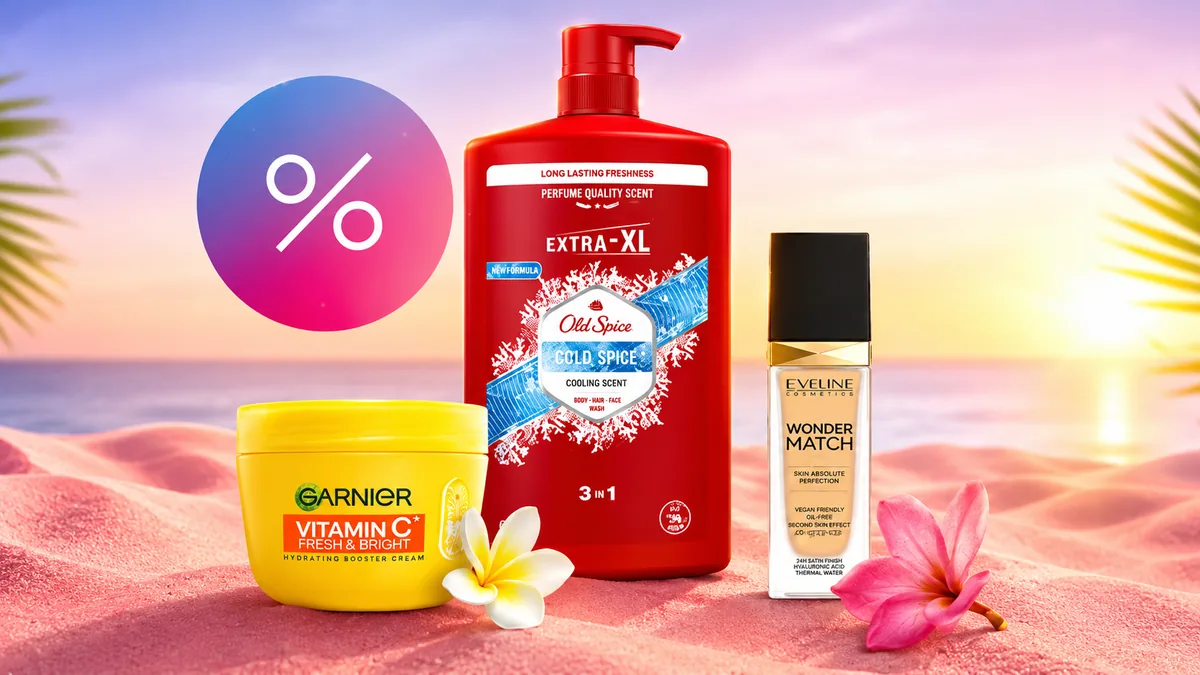 Produse de îngrijire personală și cosmetice pe fundal tropical, cu reduceri de până la 30% la selecția Notino pentru comenzi de peste 50 RON.