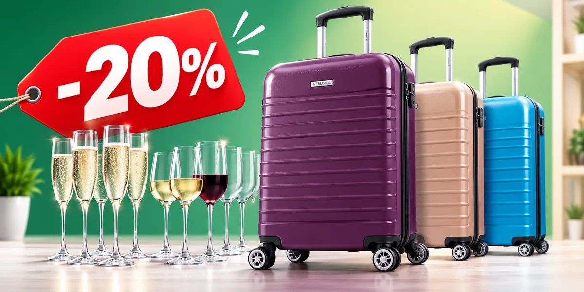 Reducere de 20% la trolere de cabină și seturi elegante de pahare pentru vin și șampanie.