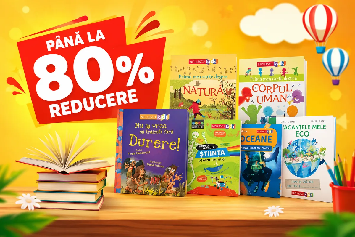 Reduceri de până la 80% la cărți Niculescu Kids – selecție de cărți pentru copii, educative și de aventură, în ofertă promoțională.