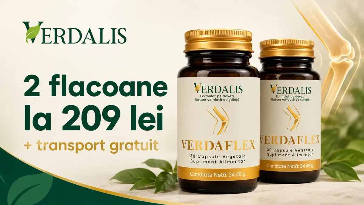 2 flacoane VerdaFlex Verdalis la 209 lei, cu transport gratuit – supliment alimentar cu 30 de capsule vegetale per flacon.