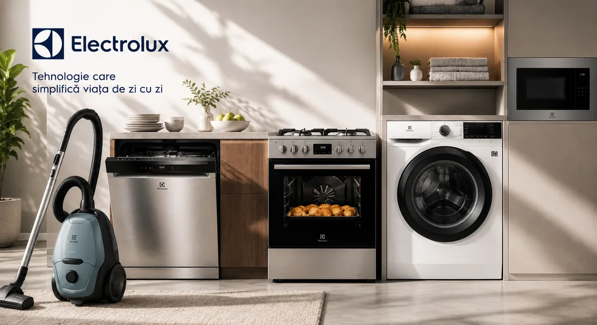 Produse recunoscute marca Electrolux intr-o bucatarie