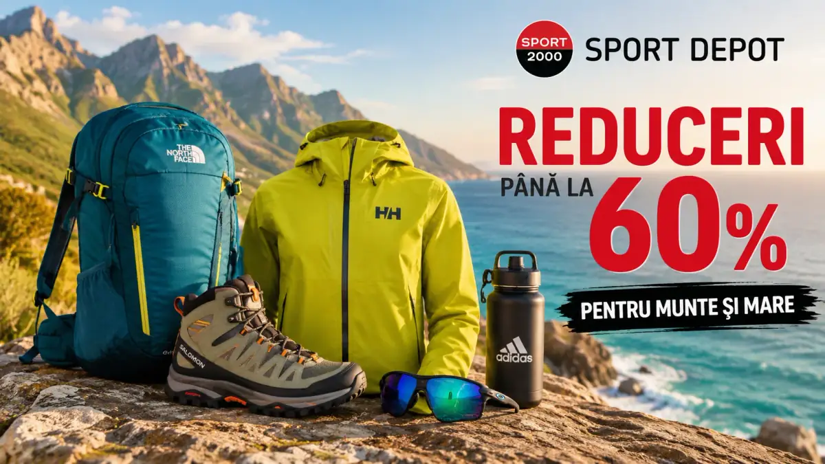 Reduceri Sport Depot de până la 60% la echipament pentru munte și mare, cu rucsac, geacă și încălțăminte.
