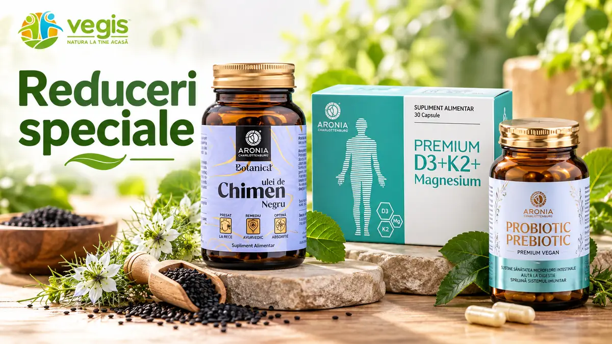 Produse Aronia Charlottenburg, semințe și plante, cu mesajul Reduceri speciale și logo Vegis.