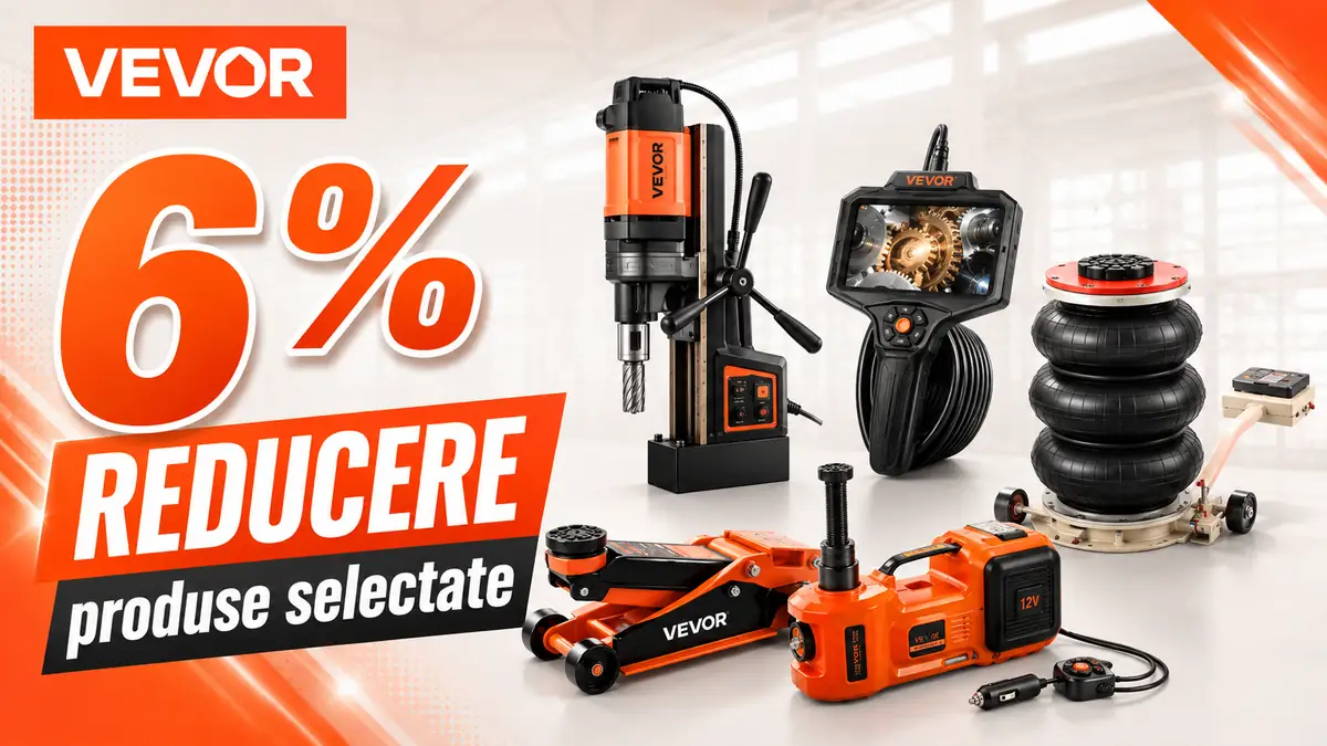 VEVOR – 6% reducere la produse selectate, inclusiv cricuri auto, mașină de găurit și cameră de inspecție.”